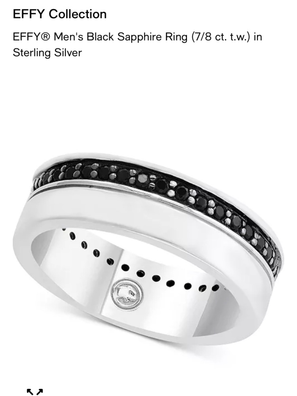 Effy Sterling Silver Ring with Black Sapphire Inlay sz 9